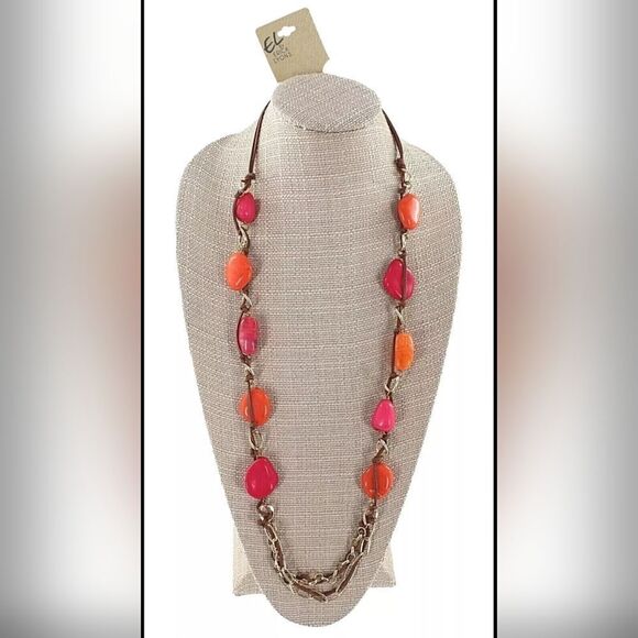 Erica Lyons Elegant Fushia and Orange Necklace 40" NWT - Picture 1 of 1